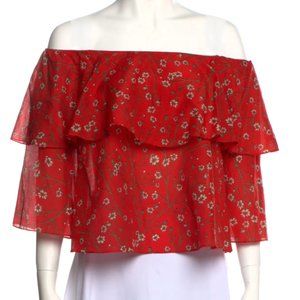 Alice + Olivia Red Floral Off the Shoulder Top